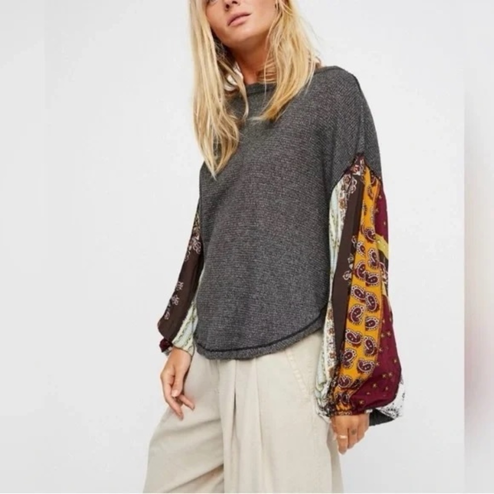 Free People Blossom Thermal in Grey with Contrasting Sleeves, size S